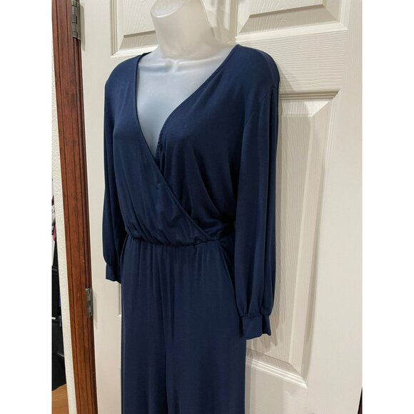 Amour Vert Womens Navy Blue Wrap-Style Jumpsuit W/ Pockets & Belted Waist S - Picture 7 of 9